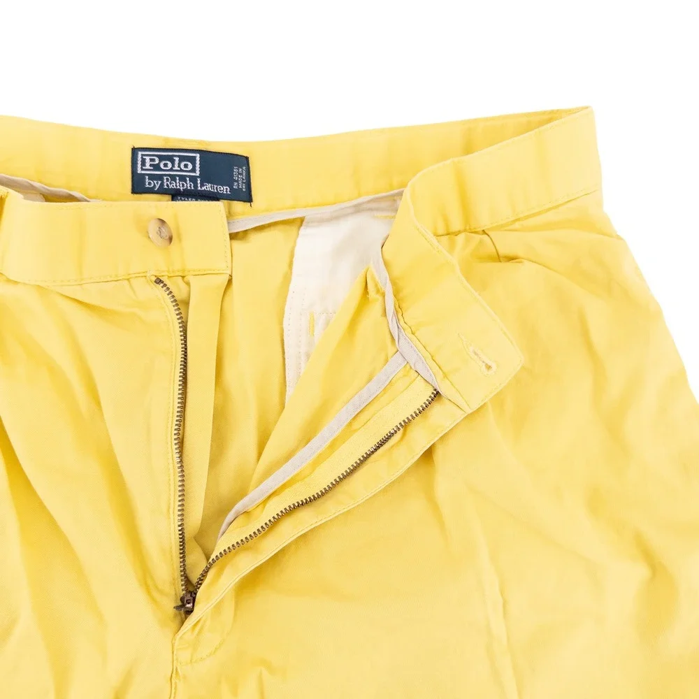 Vintage Polo Ralph Lauren Mens 36 Tyler Shorts Yellow Pleated Cotton Chino 90s
